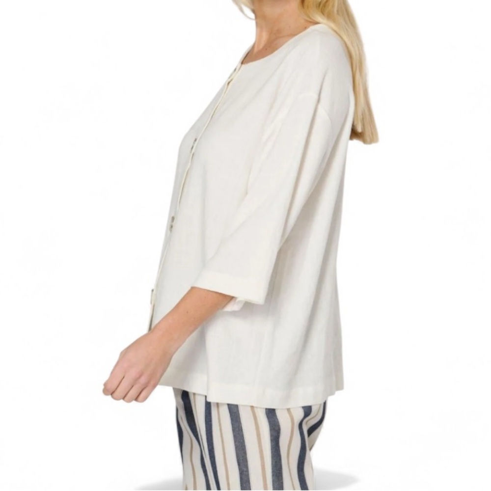 Soft Surroundings Ivory Button-Front 3/4 Sleeve Tunic